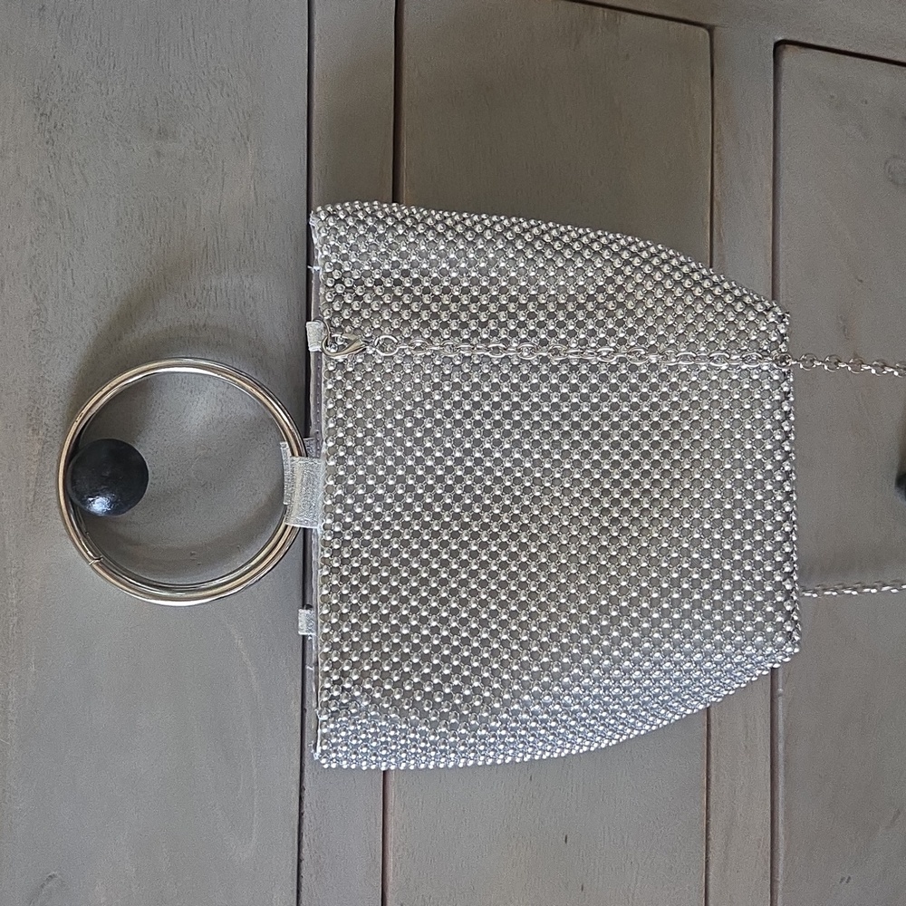Elegant Silver Beaded Evening Bag Jessica McClintock Women's HandBag